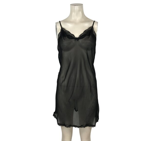 VICTORIA'S SECRET - WOMEN'S LARGE - BLACK SHEER V NECK SPAGHETTI STRAP NIGHTY - Picture 1 of 4